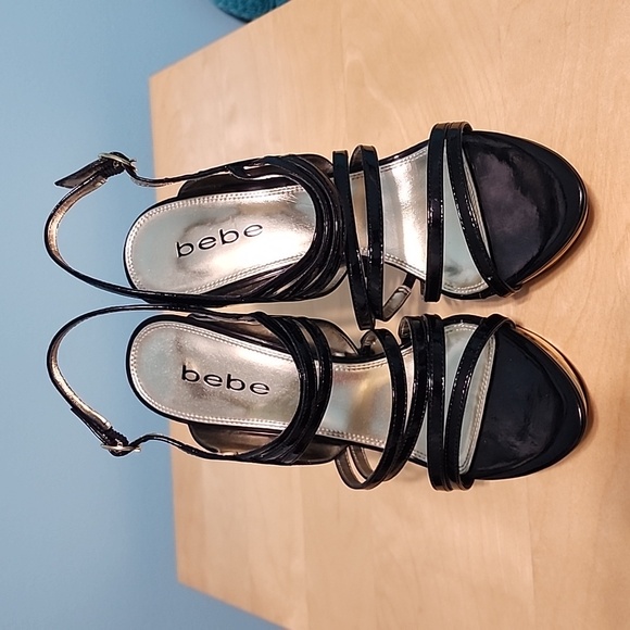 BEBE Baili black leather high heels sandals, Size 7.5M - Picture 6 of 8